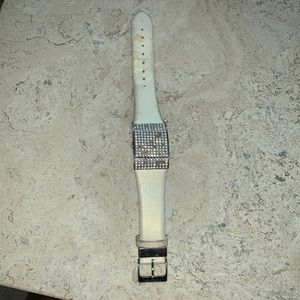 SWAROVSKI CRYSTAL watch with cream satin band 8 1/4” open face